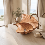 Aelarien Sculpted Fan Shell Handcrafted Vessel Sinks Natural Oak - Timberustic Vessel Sinks