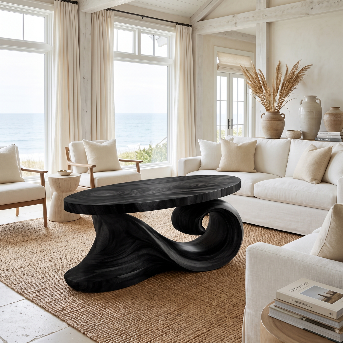 Aelavane Wave-Loop Sculpted Handcrafted Coffee Table by Timberustic — Black finish