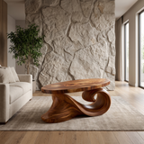 Aelavane Wave-Loop Sculpted Handcrafted Coffee Table by Timberustic — Brown finish