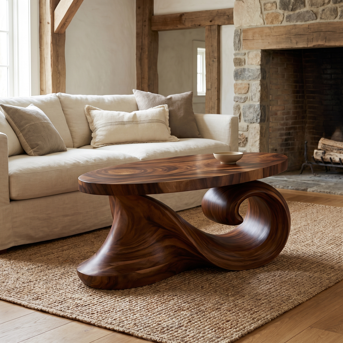 Aelavane Wave-Loop Sculpted Handcrafted Coffee Table by Timberustic — Dark Walnut finish