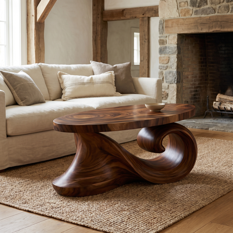 Aelavane Wave-Loop Sculpted Handcrafted Coffee Table Dark Walnut - Timberustic Coffee Table
