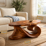 Aelavane Wave-Loop Sculpted Handcrafted Coffee Table by Timberustic — product dimensions