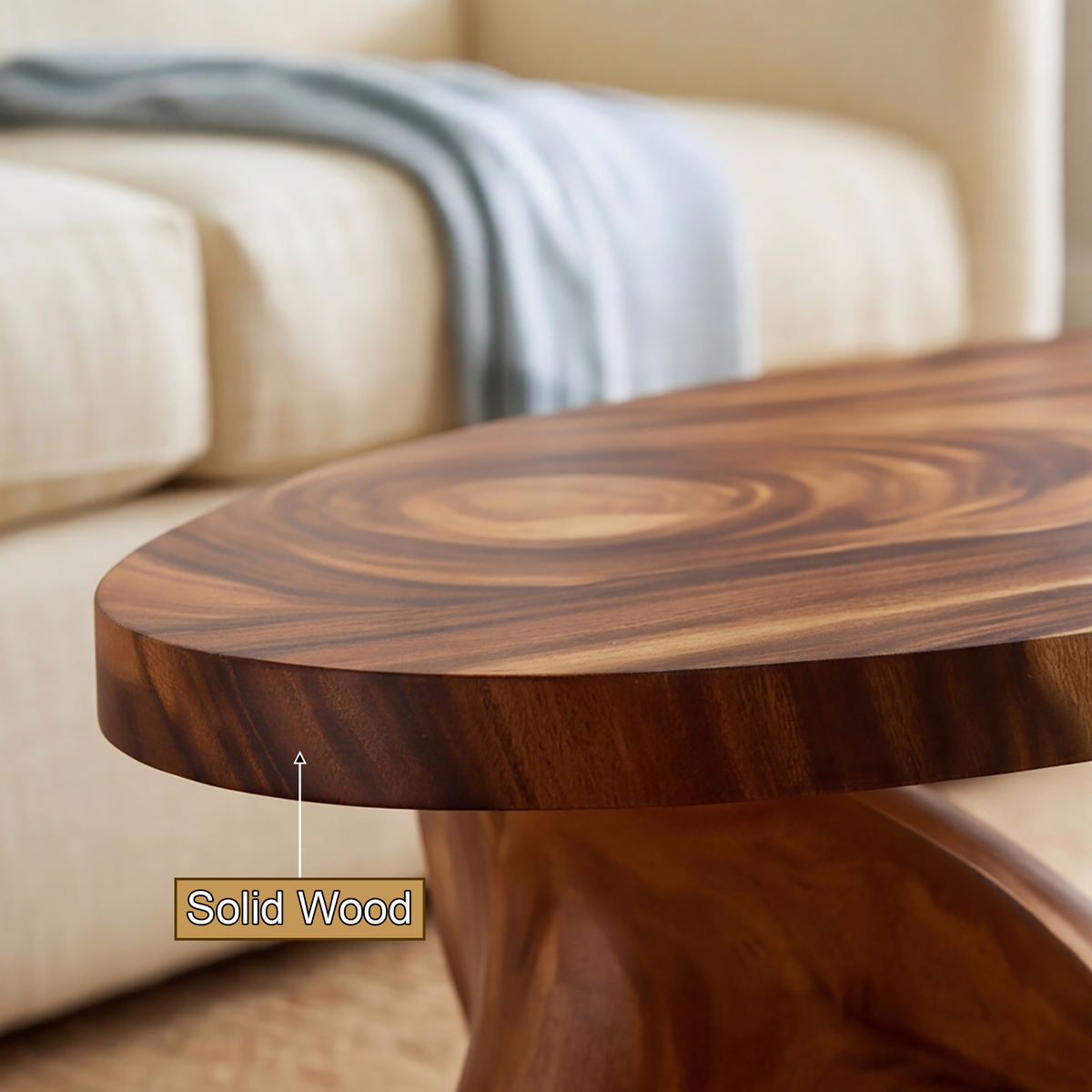 Aelavane Wave-Loop Sculpted Handcrafted Coffee Table by Timberustic — solid wood detail