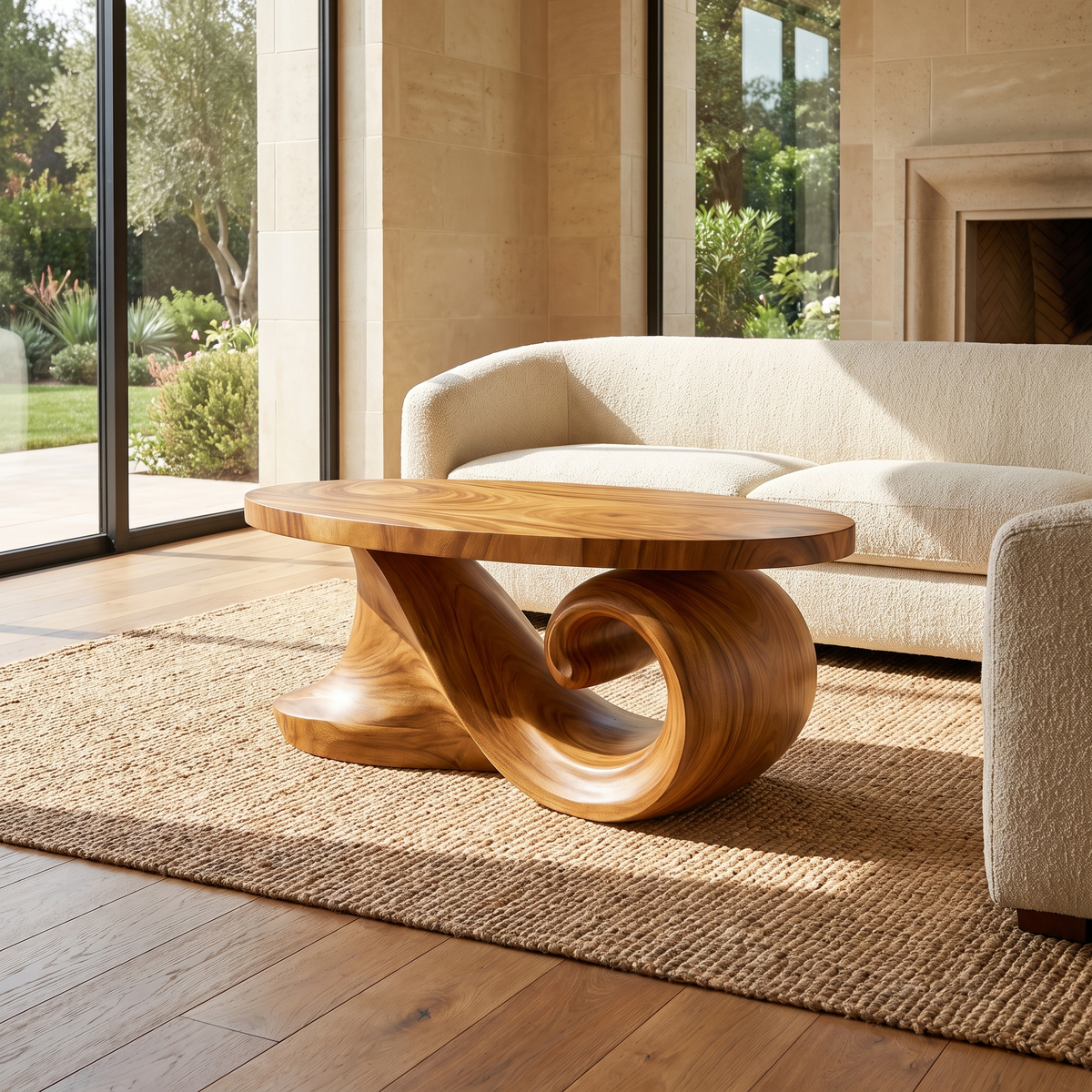 Aelavane Wave-Loop Sculpted Handcrafted Coffee Table by Timberustic — Teak finish