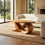Aelavane Wave-Loop Sculpted Handcrafted Coffee Table by Timberustic — Teak finish