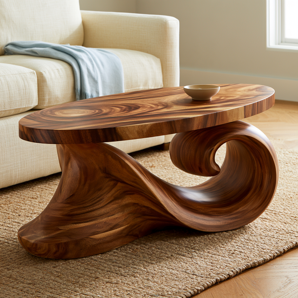 Aelavane Wave-Loop Sculpted Handcrafted Coffee Table by Timberustic — overall product view