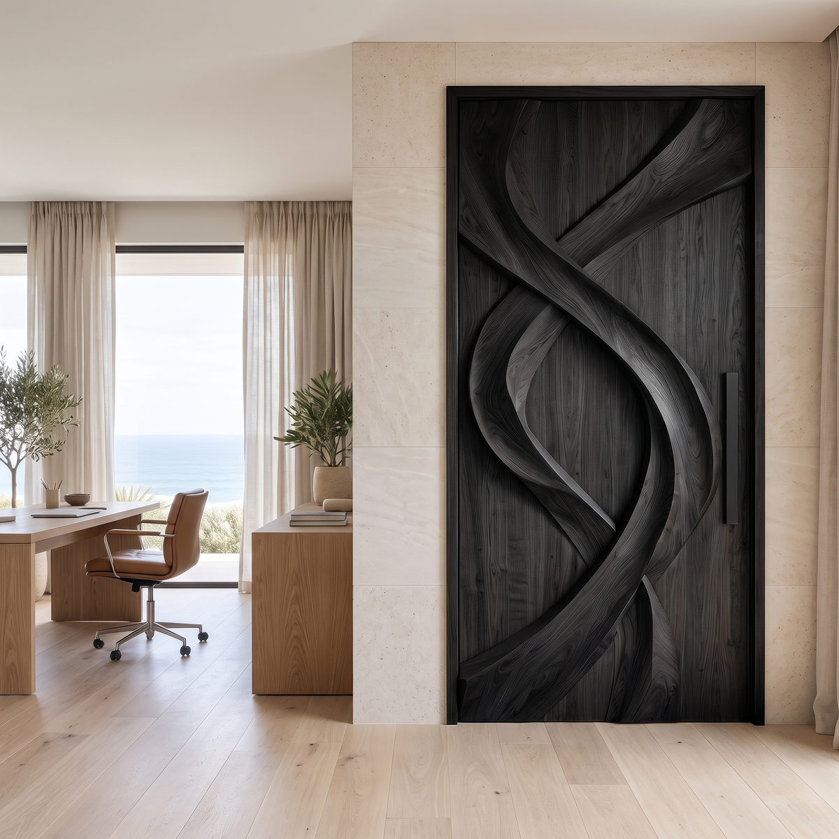 Aelawyn Twisting Ribbon Sculpted Handcrafted Door by Timberustic — Black finish