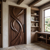 Aelawyn Twisting Ribbon Sculpted Handcrafted Door by Timberustic — Dark Walnut finish