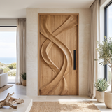 Aelawyn Twisting Ribbon Sculpted Handcrafted Door by Timberustic — Natural Oak finish