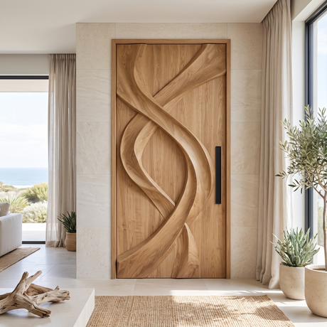 Aelawyn Twisting Ribbon Sculpted Handcrafted Door Natural Oak - Timberustic Door