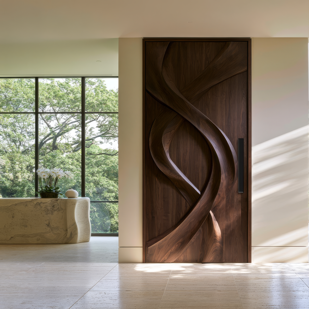 Aelawyn Twisting Ribbon Sculpted Handcrafted Door by Timberustic — overall product view