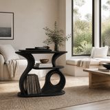 Aelelora Sculpted Curve Handcrafted Record Player Stand With Storage Black - Timberustic Record Player Stand With Storage