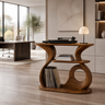 Aelelora Sculpted Curve Handcrafted Record Player Stand With Storage Brown - Timberustic Record Player Stand With Storage