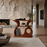 Aelelora Sculpted Curve Handcrafted Record Player Stand With Storage Mahogany - Timberustic Record Player Stand With Storage