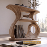 Aelelora Sculpted Curve Handcrafted Record Player Stand With Storage - Timberustic Record Player Stand With Storage