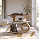 Aelelora Sculpted Curve Handcrafted Record Player Stand With Storage - Timberustic Record Player Stand With Storage