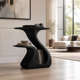 Aelerell Flowing Sculpted Handcrafted Record Player Stand With Storage Black - Timberustic Record Player Stand With Storage