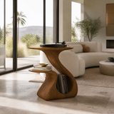 Aelerell Flowing Sculpted Handcrafted Record Player Stand With Storage Brown - Timberustic Record Player Stand With Storage
