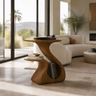 Aelerell Flowing Sculpted Handcrafted Record Player Stand With Storage Brown - Timberustic Record Player Stand With Storage