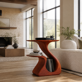 Aelerell Flowing Sculpted Handcrafted Record Player Stand With Storage Mahogany - Timberustic Record Player Stand With Storage
