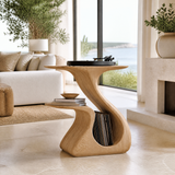 Aelerell Flowing Sculpted Handcrafted Record Player Stand With Storage Natural Oak - Timberustic Record Player Stand With Storage