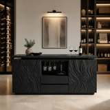 Aelewyn Relief-Front Wine Cabinet by Timberustic — Black finish