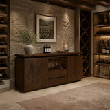 Aelewyn Relief-Front Wine Cabinet by Timberustic — Dark Walnut finish