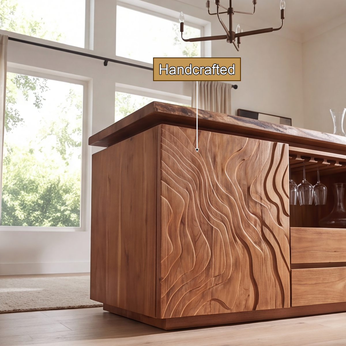 Aelewyn Relief-Front Wine Cabinet by Timberustic — handcrafted details