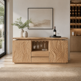 Aelewyn Relief-Front Wine Cabinet by Timberustic — Natural Oak finish