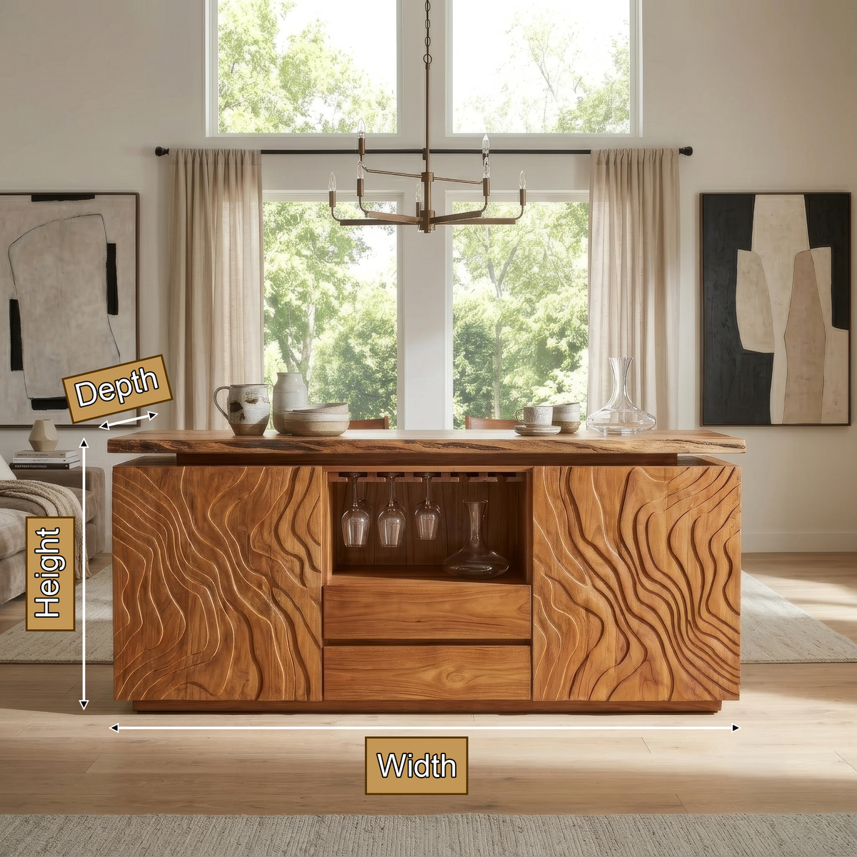 Aelewyn Relief-Front Wine Cabinet by Timberustic — product dimensions