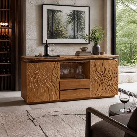 Aelewyn Relief-Front Wine Cabinet Teak - Timberustic Wine Cabinet