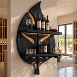 Aelidrin Leaf-Form Sculpted Handcrafted Floating Wine Shelf by Timberustic — Black finish