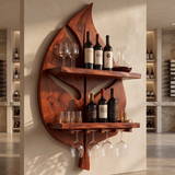 Aelidrin Leaf-Form Sculpted Handcrafted Floating Wine Shelf by Timberustic — Mahogany finish