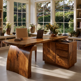Aelilora Live Edge Waterfall Handcrafted Desk With Drawers Brown - Timberustic Desk With Drawers
