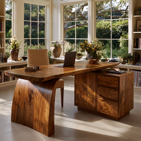 Aelilora Live Edge Waterfall Handcrafted Desk With Drawers Brown - Timberustic Desk With Drawers