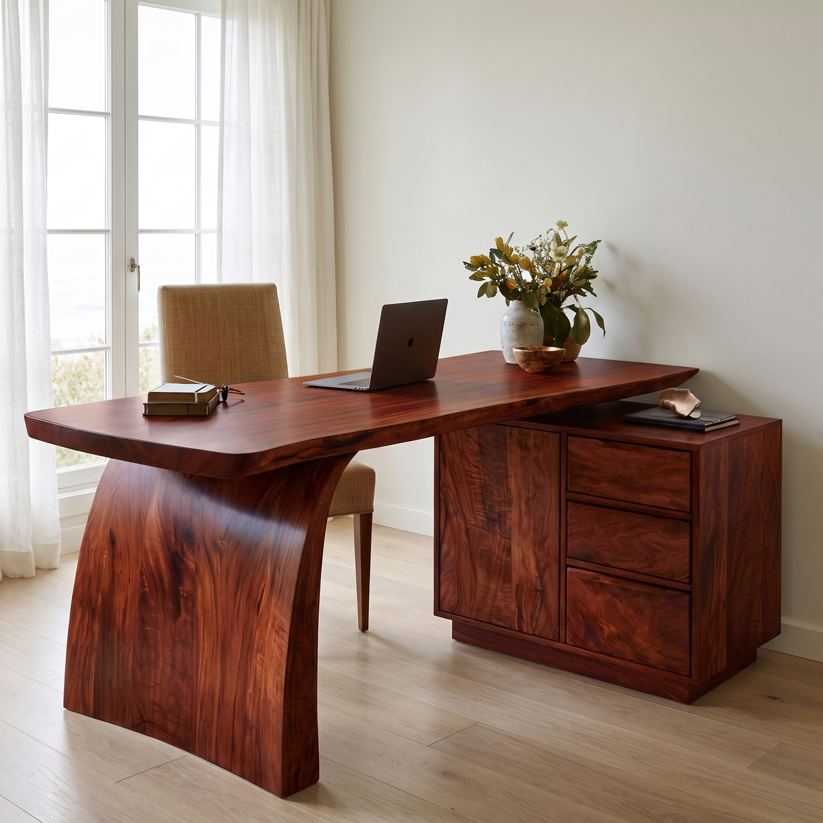Aelilora Live Edge Waterfall Handcrafted Desk With Drawers Mahogany - Timberustic Desk With Drawers