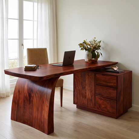 Aelilora Live Edge Waterfall Handcrafted Desk With Drawers Mahogany - Timberustic Desk With Drawers