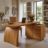 Aelilora Live Edge Waterfall Handcrafted Desk With Drawers Teak - Timberustic Desk With Drawers