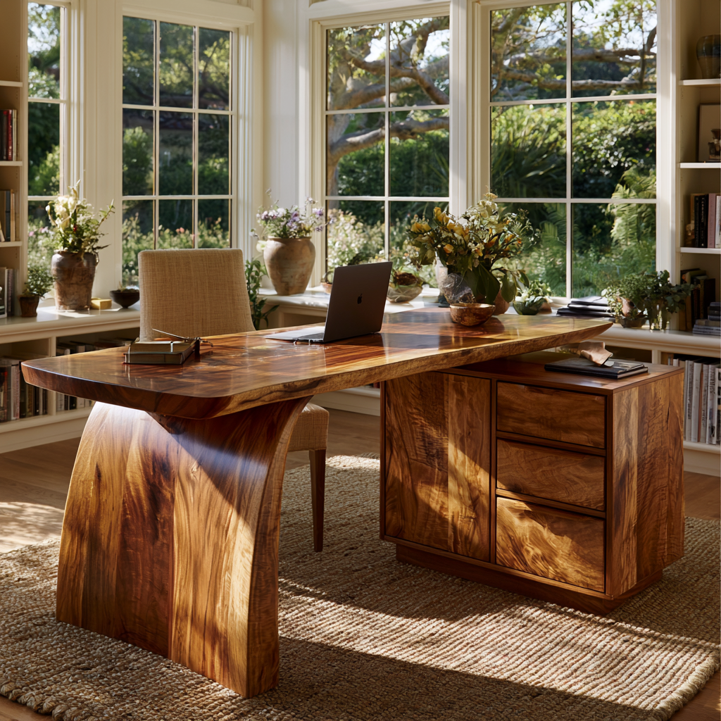 Aelilora Live Edge Waterfall Handcrafted Desk With Drawers - Timberustic Desk With Drawers