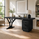 Aelimere Live Edge Branch Base Handcrafted Desk With Drawers by Timberustic — Black finish