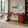 Aelimere Live Edge Branch Base Handcrafted Desk With Drawers by Timberustic — Mahogany finish