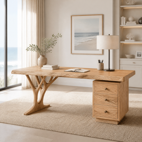 Aelimere Live Edge Branch Base Handcrafted Desk With Drawers Natural Oak - Timberustic Desk With Drawers