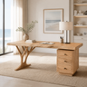 Aelimere Live Edge Branch Base Handcrafted Desk With Drawers by Timberustic — Natural Oak finish
