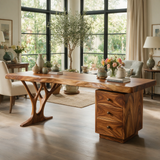 Aelimere Live Edge Branch Base Handcrafted Desk With Drawers by Timberustic — overall product view