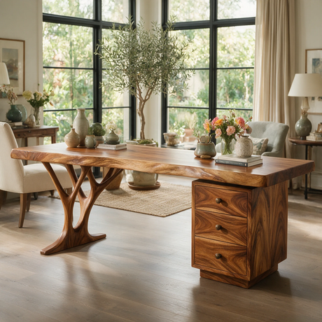Aelimere Live Edge Branch Base Handcrafted Desk With Drawers - Timberustic Desk With Drawers
