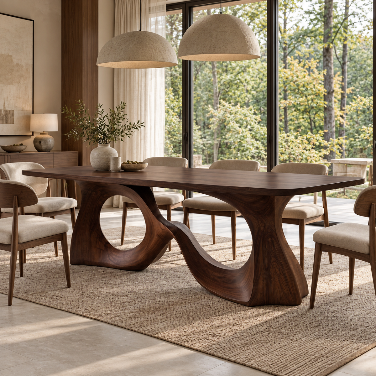 Aelirell Sculpted Loop Base Handcrafted Dining Table Dark Walnut - Timberustic Dining Table