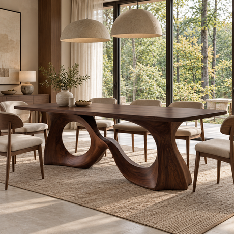 Aelirell Sculpted Loop Base Handcrafted Dining Table Dark Walnut - Timberustic Dining Table