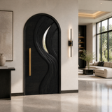 Aelirien Arched Flowing Ribbon Sculpted Handcrafted Door by Timberustic — Black finish