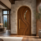 Aelirien Arched Flowing Ribbon Sculpted Handcrafted Door by Timberustic — Brown finish