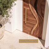 Aelirien Arched Flowing Ribbon Sculpted Handcrafted Door by Timberustic — natural wood grain detail